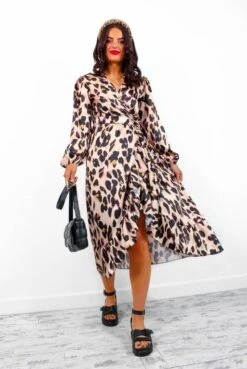 Catwalk Woman Like Me - Beige Leopard Print Midi Wrap Dress -Fashion Clothing Store WomanLikeMe BeigeLeopardPrintMidiWrapDress4