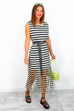 Worth The Tassel - Cream Black Stripe Midi Dress -Fashion Clothing Store WorthTheTassel CreamBlackStripeMidiDress 1