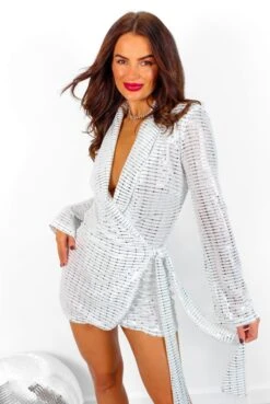 Wrap Me Up In Sparkles - White Silver Sequin Wrap Dress 15 Wrap Me Up In Sparkles - White Silver Sequin Wrap Dress -Fashion Clothing Store WrapMeUpInSparkles WhiteSilverSequinWrapDress 5