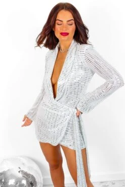 Wrap Me Up In Sparkles - White Silver Sequin Wrap Dress 14 Wrap Me Up In Sparkles - White Silver Sequin Wrap Dress -Fashion Clothing Store WrapMeUpInSparkles WhiteSilverSequinWrapDress 6