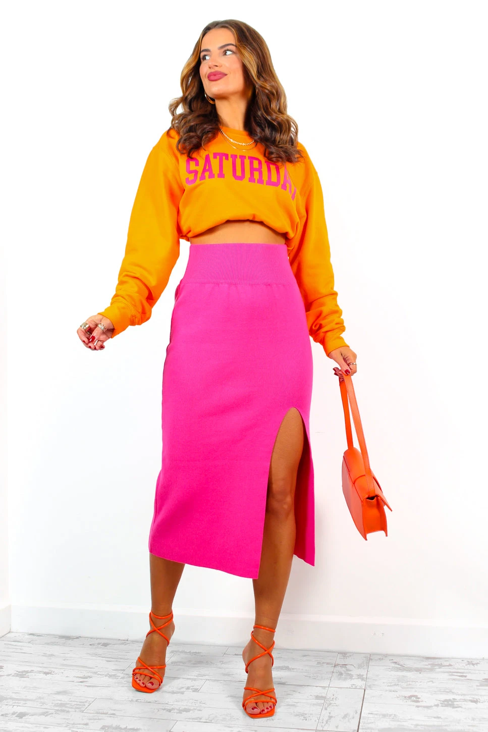 You Make My Day - Fuchsia Knitted Split Midi Skirt 3 You Make My Day - Fuchsia Knitted Split Midi Skirt - Image 3