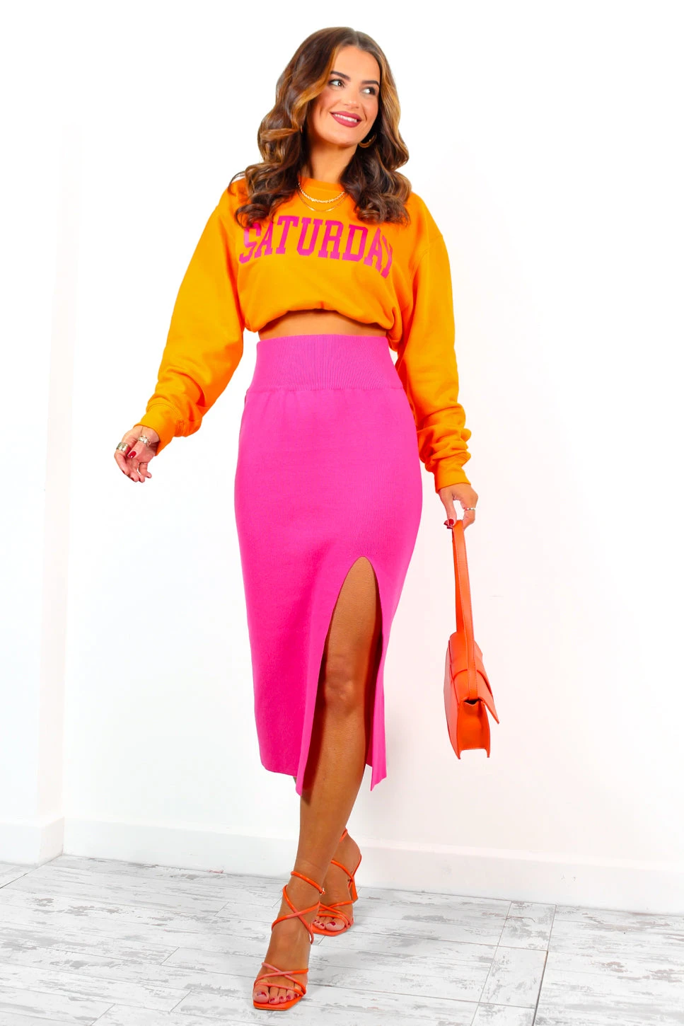 You Make My Day - Fuchsia Knitted Split Midi Skirt 6 You Make My Day - Fuchsia Knitted Split Midi Skirt - Image 6