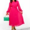 Youre On My Mind - Fuchsia Pleated Midi Dress