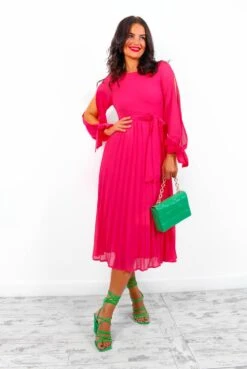 Youre On My Mind - Fuchsia Pleated Midi Dress -Fashion Clothing Store You reOnMyMind FuchsiaPleatedMidiDress2