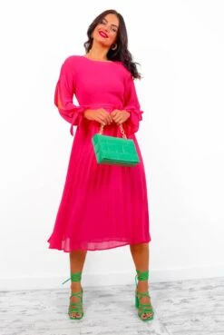 Youre On My Mind - Fuchsia Pleated Midi Dress -Fashion Clothing Store You reOnMyMind FuchsiaPleatedMidiDress5