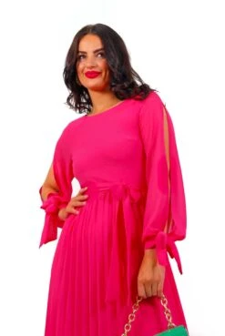 Youre On My Mind - Fuchsia Pleated Midi Dress -Fashion Clothing Store You reOnMyMind FuchsiaPleatedMidiDress6