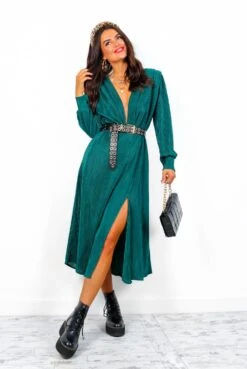 Yours To Keep - Forest Plisse Midi Dress