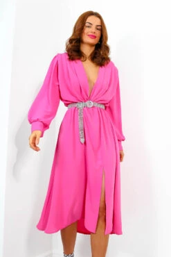 Yours To Keep - Candy Pink Midi Dress 9 Yours To Keep - Candy Pink Midi Dress -Fashion Clothing Store YoursToKeep PinkChiffonWrapStyleMidiDress2