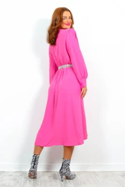 Yours To Keep - Candy Pink Midi Dress 12 Yours To Keep - Candy Pink Midi Dress -Fashion Clothing Store YoursToKeep PinkChiffonWrapStyleMidiDress6