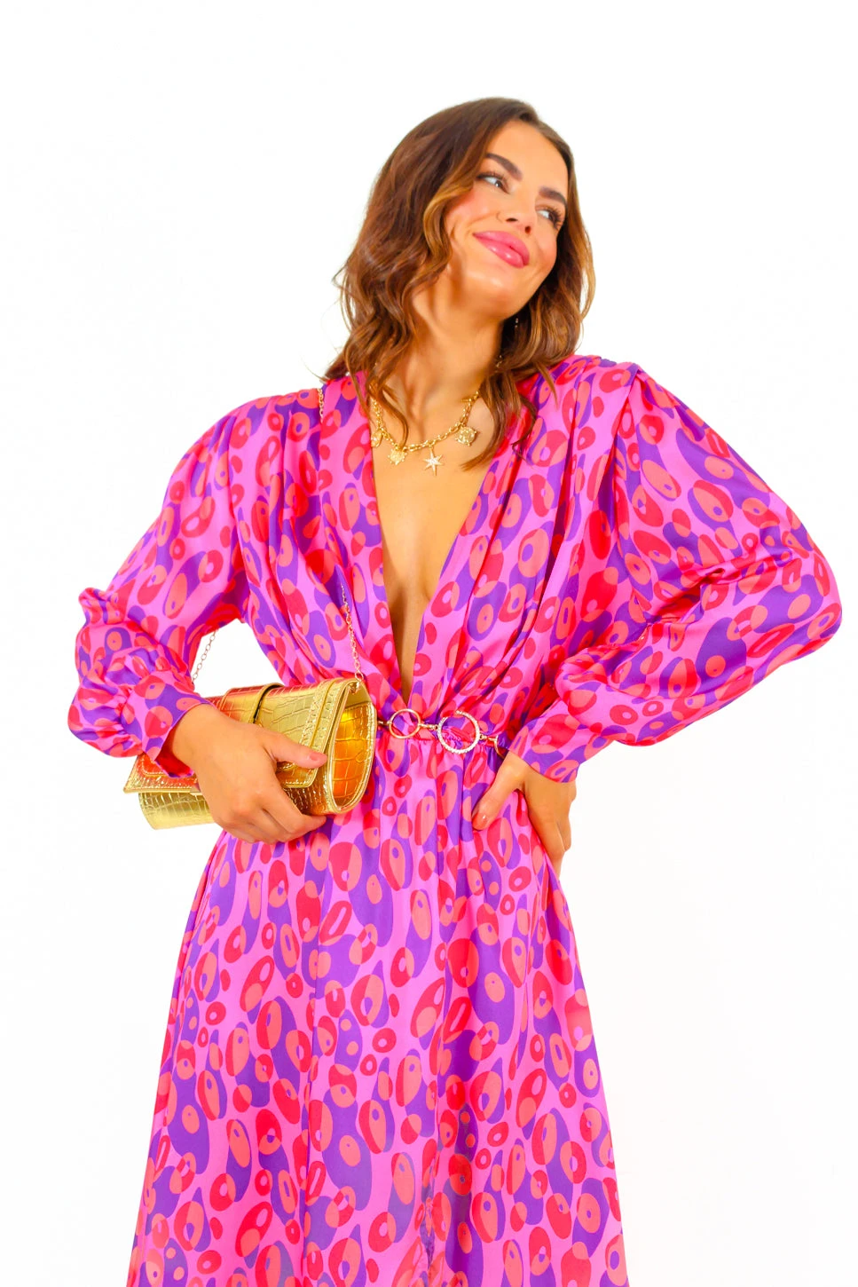 Yours To Keep - Pink Purple Leopard Midi Dress 2 Yours To Keep - Pink Purple Leopard Midi Dress - Image 2