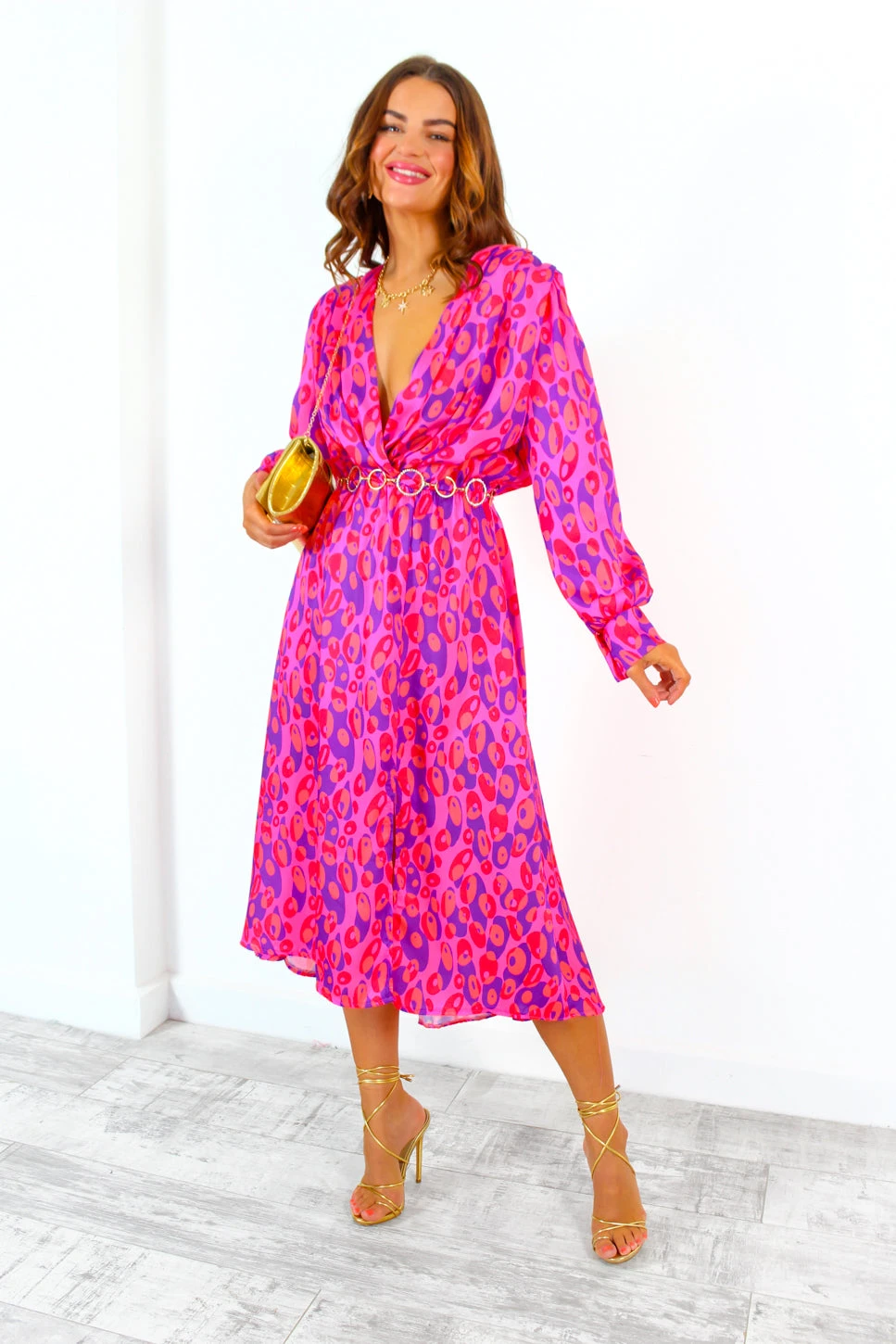 Yours To Keep - Pink Purple Leopard Midi Dress 1 Yours To Keep - Pink Purple Leopard Midi Dress