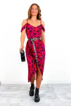 Epitome Of Elegance - Magenta Orange Leopard Midi Dress -Fashion Clothing Store image a3d7e6be 8c25 4120 adfa cf2839f5ad40