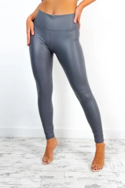 Leather Let Me Go - Grey Faux Leather Leggings -Fashion Clothing Store leatherletmego grey 4copy