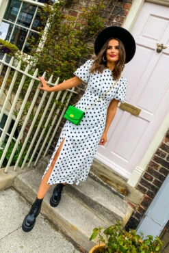 Meet Me Outside - White Polka Dot Midi Dress
